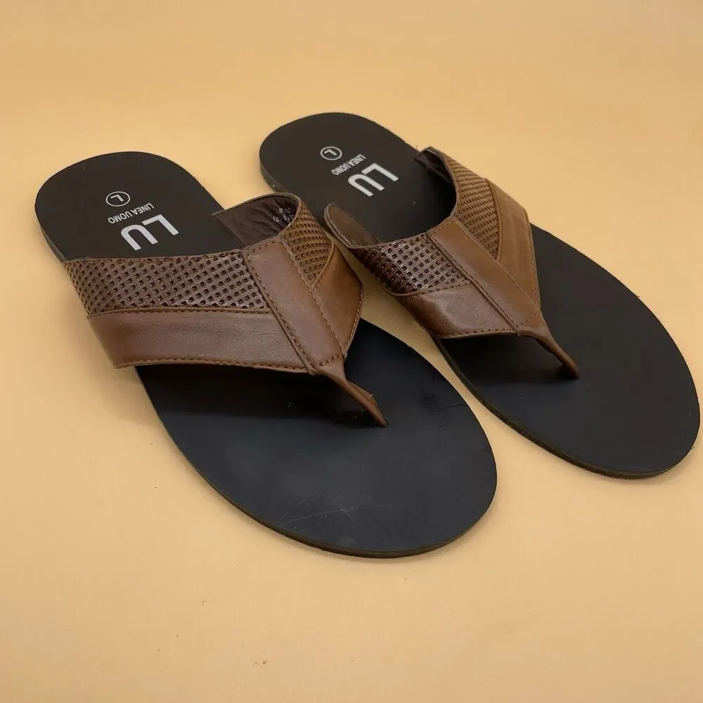 Linea Uomo Danton Leather Flip-Flops / Sandals Men's Size Large Brown Black